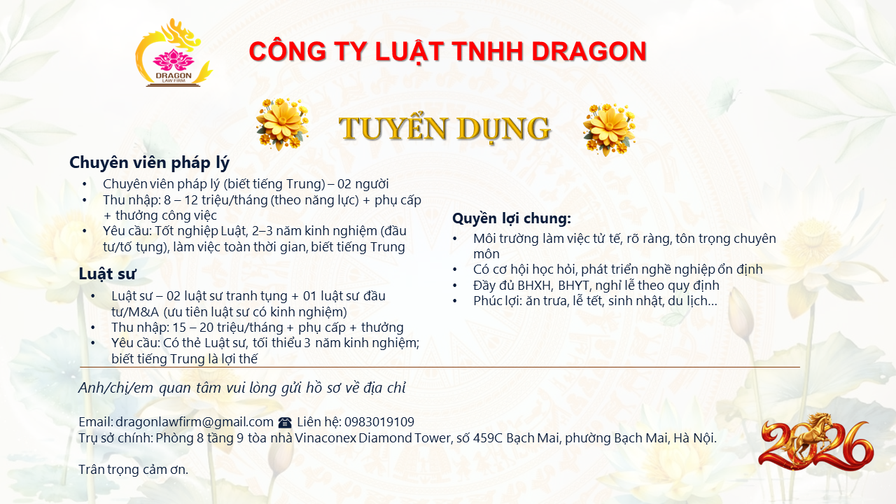 Tuyển dụng chuyên viên pháp lý và luật sư